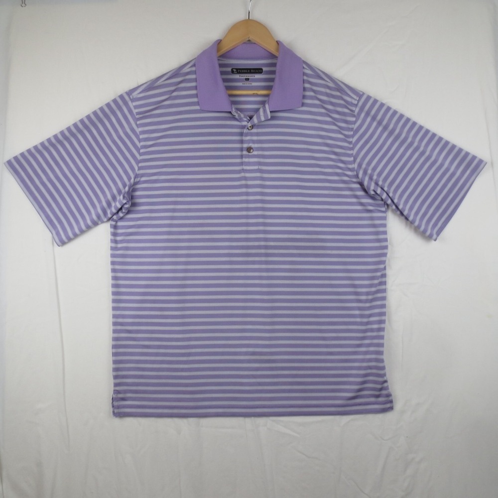 Pebble Beach Performance Polo Shirt Mens XL Purple Stripe Short Sleeve Golf Dad